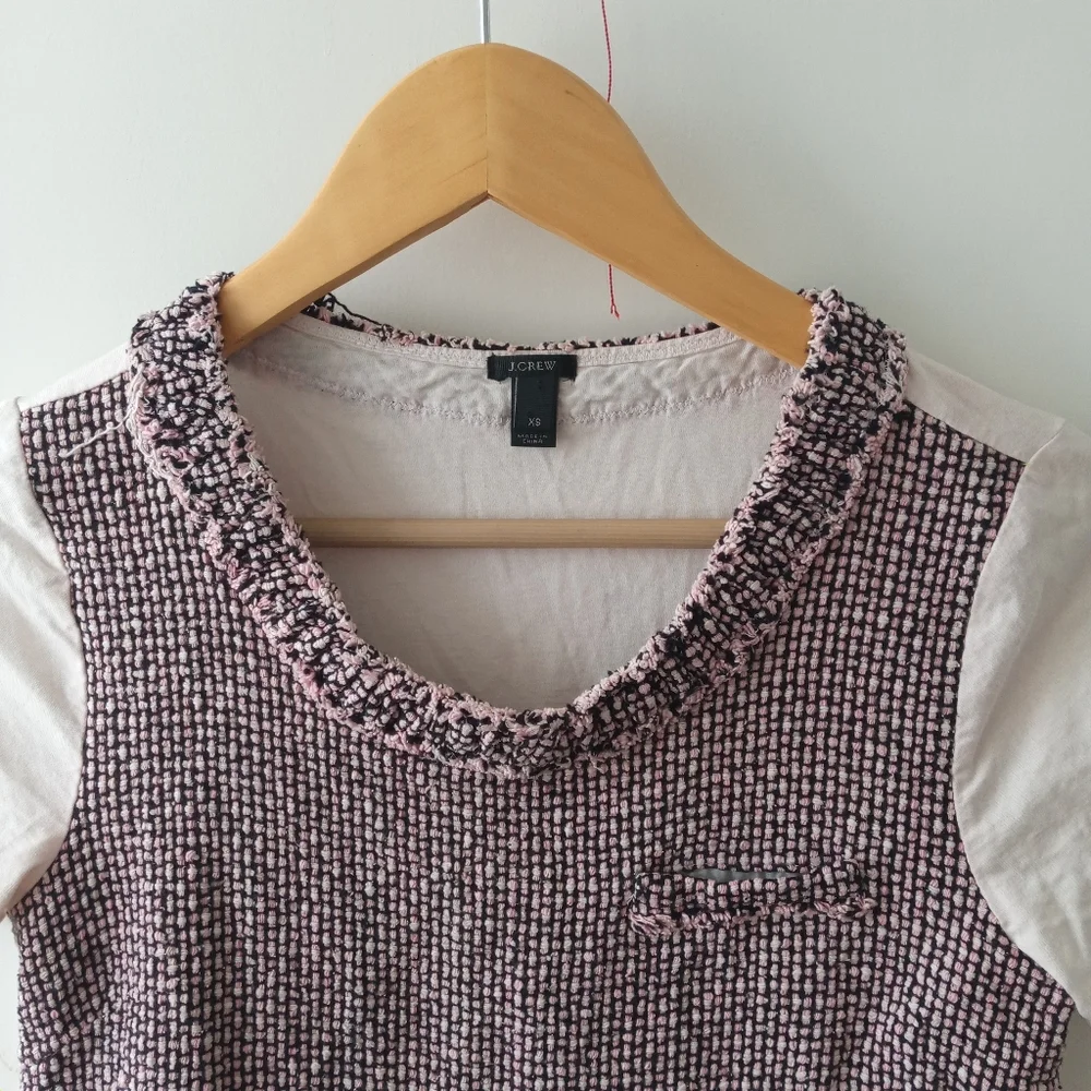J.Crew XS Pink and Blue Tweed Front Cotton Back Tee